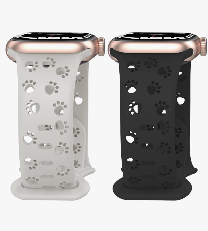 lot 5498 image: 2 Pack Silicone Bands Compatible with Apple Watch Band 38mm 40mm 41mm 42mm 44mm 45mm 49mm, Hollow-Out Dog Paw Design Sport Soft Strap for iWatch Ultra SE Series 987654321 Women Men