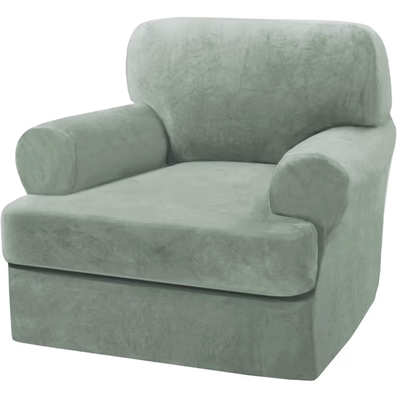 lot 5612 image: H.VERSAILTEX Sofa Cover 2 Piece T Cushion Armchair Slipcovers Thick Velvet Couch Cover Stretch T Cushion Sofa Covers for 1 Cushion Couch with 1 Individual T Cushion Covers Washable, Sea Grass