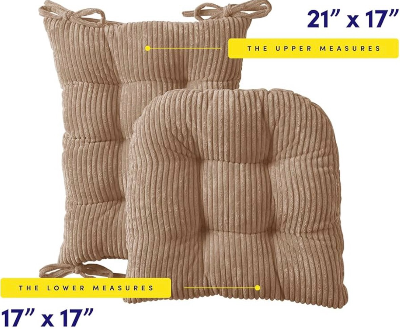 lot 5663 image: Rocking Chair Cushion Premium Tufted Pads Non Skid Slip Backed Crushed Velvet Cover Set of Upper and Lower with Ties, 21 in x 17 in  17 in x 17 in, Velvet Taupe