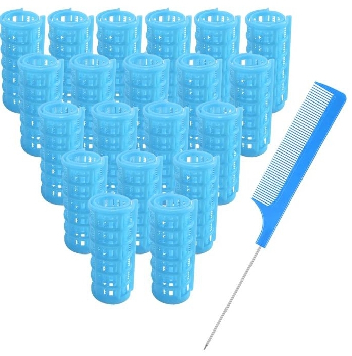 lot 5271 image: 20 Piece Plastic Hair Curlers Set with Tail Comb