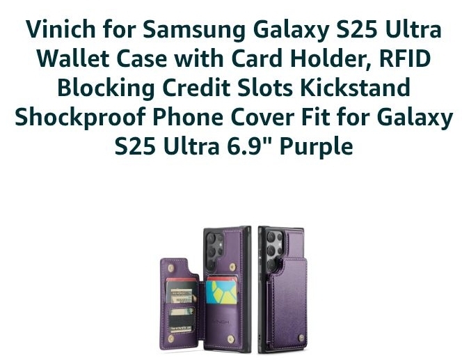 lot 5273 image: Samsung Galaxy S25 Ultra Purple Wallet Case with Card Holder and Kickstand