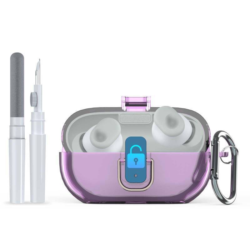 lot 5303 image: Upgrade Secure Lock for Beats Solo Buds 2024 Case Cover with Cleaner Kit, AGENTNANO Clear TPU Shockproof Protective Cover Compatible with Beats Solo Buds Charging Case with Carabiner-Clear Purple