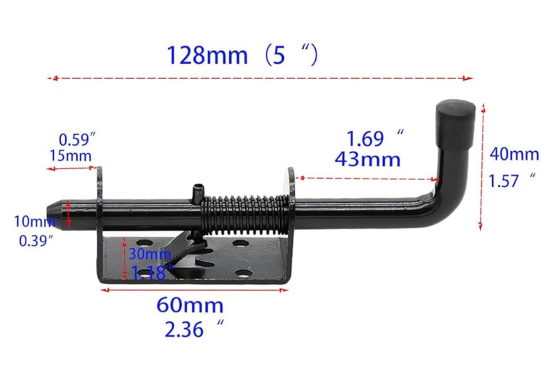 lot 5747 image: 5 Inch Spring Loaded Latch Bolt, Heavy Duty Spring Loaded Latch Pin Door Lock,12 Pin Shed (Black)