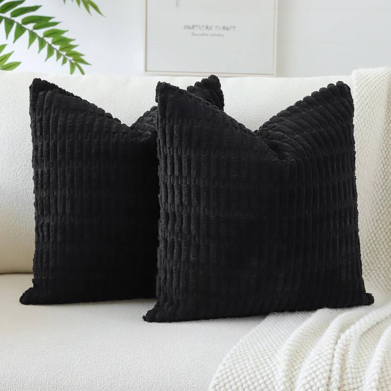 lot 5811 image: OTOSTAR Soft Striped Corduroy Decorative Throw Pillow Covers 12 x 20 Inch Pillow Covers Lumbar Cushion Case Couch Pillowcases for Sofa Bed Home Decor Pack of 2 (Black)