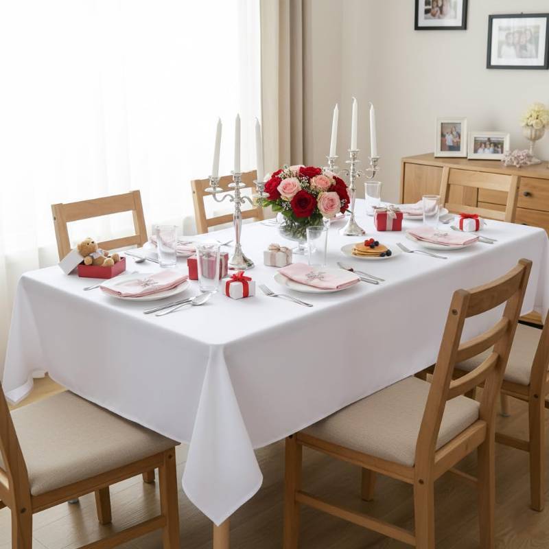lot 6005 image: sancua Rectangle Tablecloth - 60 x 84 Inch - Stain and Wrinkle Resistant Washable Polyester Table Cloth, Decorative Fabric Table Cover for Dining Tables, Buffet Parties and Camping, White