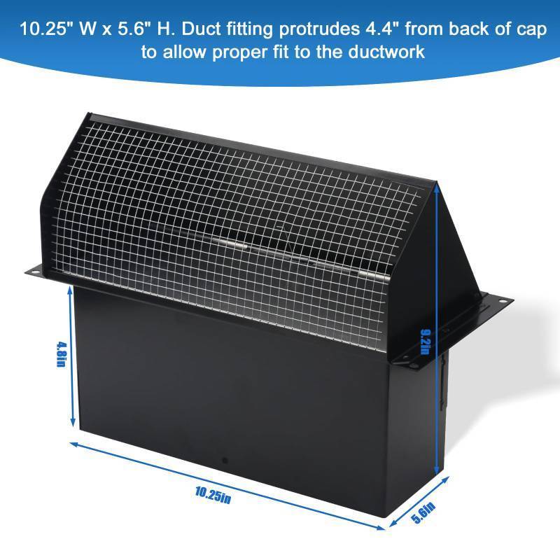 lot 2111 image: 10 Inch Wall Vent Cap for Microwave Kitchen Range Hood Exhaust for 3-14x10 Rectangular Duct Exhaust Vent Cap with Damper and Screen for Range Hood Kitchen Dryer Bath, Black - Retail $34