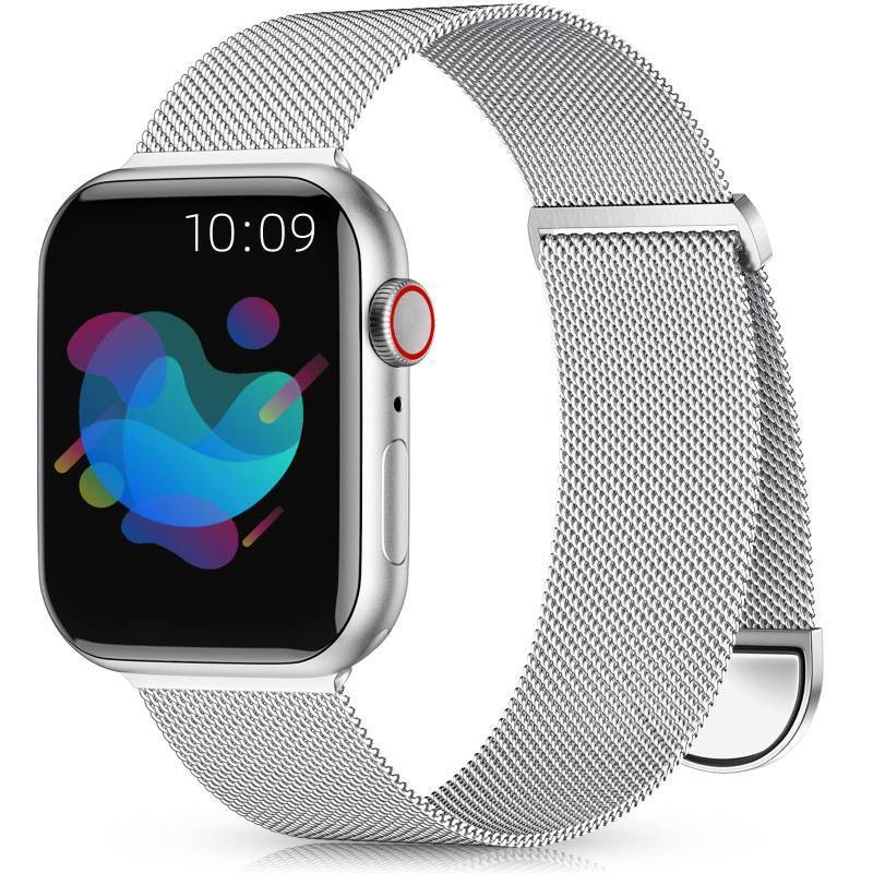 lot 2114 image: Zedoli Metal Band Compatible with Apple Watch Bands 40mm 38mm 41mm 42mm for Women Men, Stainless Steel Milanese Mesh Loop Magnetic Wristband for iWatch Series 11 10 9 8 7 6 5 4 3 2 1 SE Ultra, Silver - Retail $15