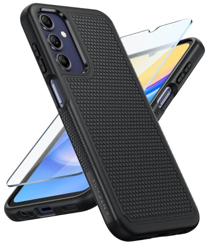 lot 2134 image: FNTCASE for Galaxy A15-5G Phone Case - Samsung A15 5G Military Grade Drop Protection, 14ft Drop Tested, Screen Protector Included, Anti-Slip Matte Textured, TPUPC Dual Layer Shockproof Cover (Black) - Retail $6