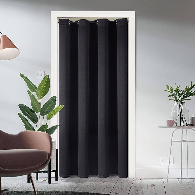 lot 2150 image: ChrisDowa Blackout Door Curtains for Doorway Privacy, Grommet Closet Curtains for Bedroom Closet Door, Thermal Insulated Temporary Doorway Cover Room Divider Drapes (1 Panel, Black, 34 x 80 Inch) - Retail $20