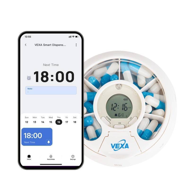 lot 2161 image: VEXA VitaPal 7 APP Update LAUNCHED Bluetooth Smart Pill Dispenser with App Alerts, Portable Travel Organizer Programmable Sound Reminders for Tablets, Capsules, Vitamins & Medication Management - Retail $37