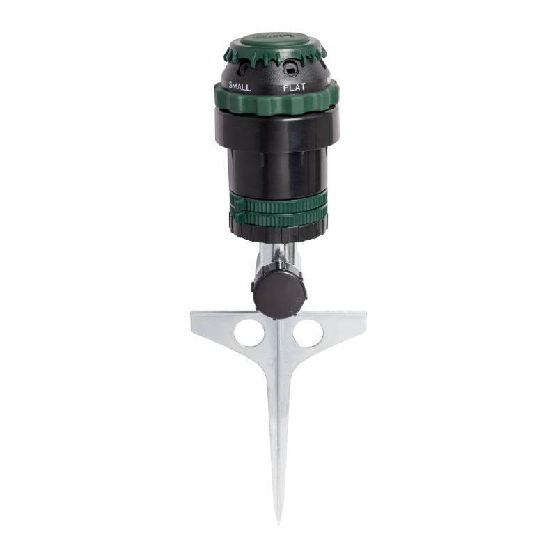 lot 2178 image: Orbit H2O-Six Gear-Drive Sprinkler on Metal T-Spike - Customizable Lawn Watering Coverage - Multi-Pattern Rotating Head with Adjustable Spray Range - Durable Outdoor Yard Irrigation Sprinkler - 58573 - Retail $24