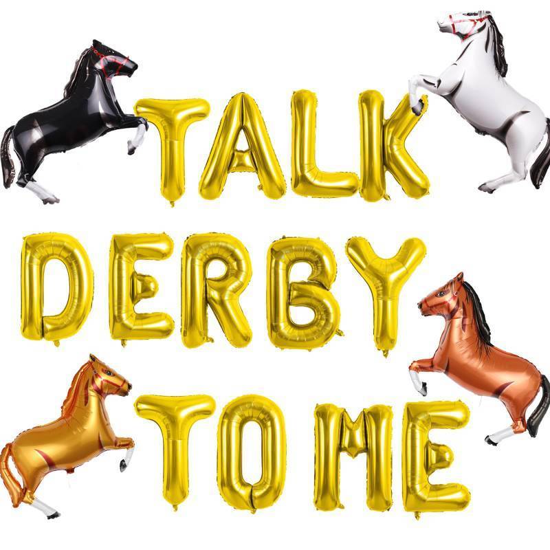 lot 2260 image: Talk Derby to Me Balloons Banner, Kentucky Derby Party Banner, Horse Racing Party Decoration for Kentucky Derby Day Party, 13pcs Foil Letter Balloons and 4pcs Horse Foil Balloons&nbsp