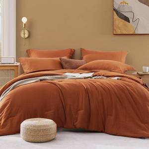 lot 3019 image: WRENSONGE Oversized Queen Comforter Set - 7 Pieces Burnt Orange Bed in a Bag Queen with Sheets, 2 Pillow Shams, and 2 Pillowcases- Warm Bedding Sets Queen for All Season - Retail $55