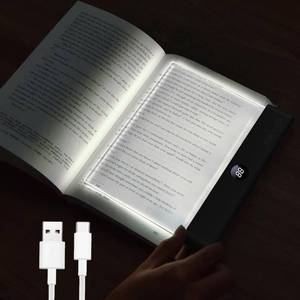 lot 3022 image: Book Light, Rechargeable Clear LED Flat Reading Light with 3 Colors & Timer, Dimmable Panel Plate Lamp Book Full Page Light for Reading in Bed at Night, Funny Gifts for Readers Kids Women Men (Black) - Retail $19