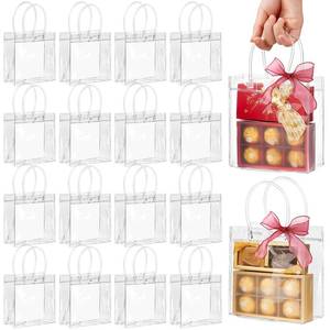 lot 3033 image: Jutieuo 30 PCS Clear Gift Bags with Handles, 5.9 x 6.3 x 2.8 Inches Reusable Plastic Goodie Bag Transparent Party Favor Bags Bulk for Weddings Birthdays Events, Classrooms & Celebrations - Retail $14