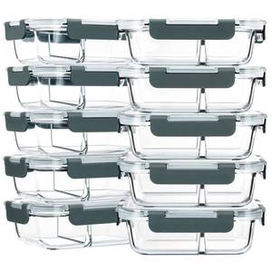 lot 3041 image: M MCIRCO 10-Pack,30 Oz Glass Meal Prep Containers 2 Compartments Airtight Lunch Bento Boxes with Lids, Glass Food Storage Containers, Microwave, Oven, Freezer, Dishwasher - Retail $40