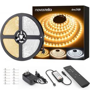lot 3055 image: NOVOSTELLA 20ft Tunable White LED Strip Light kit Dimmable 3000K-6500K 24V LED Tape Light with Remote Flexible Rope LED Ribbon for Bedroom Home Lighting Mirror Kitchen Bar Cabinet Daylight Warm White - Retail $25