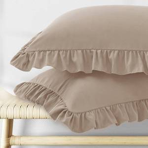 lot 3069 image: KKJIAF Ruffle Pillow Cases Standard Size Set of 2, Ruffled Pillow Covers with Envelope Closure, Wrinkle Resistant Pillowcases 20 x 26, Ruffled Pillow Shams, Khaki - Retail $12