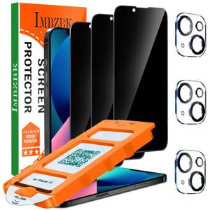 lot 3077 image: IMBZBK Auto-Dust Removal 3 Pack Privacy Screen Protector for iPhone 13 Anti Spy Private Accessories, Case Friendly Film, Military Grade Tempered Glass 3 Camera Lens Protector - Retail $6