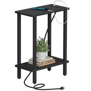 lot 3078 image: TUTOTAK Small End Table with Charging Station, Narrow Side Table with USB Ports and Outlets, Skinny Sofa Table, Slim Nightstand, Living Room, Bed Room, Black TB01BK060 - Retail $27