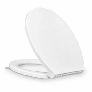 lot 3083 image: KHE Round Toilet Seat 16.5 Inch, Soft Close Toilet Seat with No-Touch Handle, Quick Release for Easy Cleaning, Non-Slip Bumpers, Durable PP, White - Retail $35