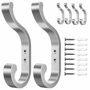 lot 3088 image: bussdis 6-Pack Heavy Duty Wall Hooks - Hold 30LB for Backpacks, Towels, Coats, Keys, Clothes - Silver Wall Mounted Hooks for Bathroom, Closet, Door, Mudroom - Retail $14