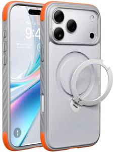 lot 3093 image: TORRAS Q3 Rugged for iPhone 17 Pro Case with 360 Rotating Magnetic Stand, Fit for MagSafe, 16FT Mil-Grade Drop Protection, Side Anti-Slip Grip, Camera Control Button, Microfiber Lining, Glacier Orange - Retail $53