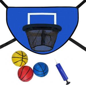 lot 3094 image: LEADWIN Trampoline Basketball Hoop with Pump and Mini Ball, Waterproof, Soft Materials, Easy to Assemble, Sturdy for Dunk Fit, All Ages, Blue - Retail $27
