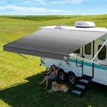 19.5oz Heavy Duty RV Awning Fabric Replacement, 5-Layer Rip-Stop No-Hole Vinyl Camper Awning, Waterproof UV-Resistant RV Canopy for Trailer & Motorhome Awning, Universal Fit 12FT (Fabric 11'2") - Retail: $85