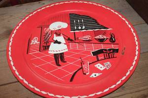 lot 1127 image: Vtg. MCM BBQ Chef Metal Serving Tray 16 wide
