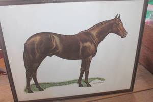 lot 1187 image: Vtg. Sharon Blaine Horse Picture 17 x 21