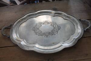 lot 1221 image: Vtg. Large Silver Serving Tray 24 wide
