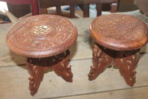 lot 1222 image: Vtg. Hand Carved Collapsible Wooden Plant Stands