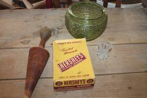 lot 1224 image: Vtg. Wooden Pestle, Cut Glass Toothpick Holder & More