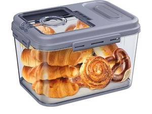 lot 16996 image: Bread Box Airtight Bread Container for Homemade, Clear Bread Storage for Kitchen Countertop, Time Recording Bread Holder, Bread Keeper with Lid for Toast, Bagel, Donut and Cookies - Retail $20