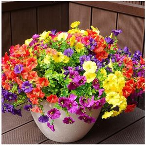lot 17007 image: Artificial Flowers for Outdoors, UV Resistant Fake Silk Morning Glory, Realistic Faux Plants for Outside Porch Patio Window Box Hanging Planter  - Retail $20