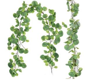lot 17009 image: 2Pack Fake Big Eucalyptus Garland 5.6FT Artificial Apple Leaves Ivy Vine Greenery Faux Hanging Wreath Rattan for Home Office Wedding Garden Farmhouse Balcony Wall Window Outdoor Indoor Decor - Retail $24