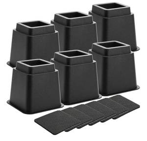 lot 17012 image: 6 Pack Bed Furniture Risers, 5 Inch Heavy Duty Couch Lifts with Anti-Slip Pads, Black Furniture Frame Lifts for Bed, Table, Sofa, Chair, Premium ABS Plastic, Support up to 3000 Lbs - Retail $22