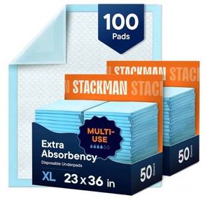 lot 17019 image: Chucks Pads Disposable 100-Pack Adult Incontinence Underpads 23x36 Large Super Absorbent Protective Bed Pads, Leak-Proof Pads �� Pee Pads for Kids, Adults and Pets �� Dog & Puppy Training Pads - Retail $33