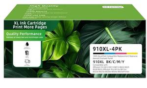 lot 16728 image: 910XL High Yield Ink Cartridges Combo Pack (BlackCyanMagentaYellow 4-Pack) Compatible for HP 910XL HP910 HP910XL Replacement for Office Jet Pro 8020 8025 8028 8010 OfficeJet 8015 8022 Printers - Retail $110