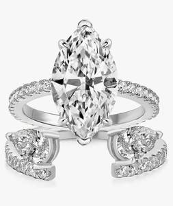 lot 16729 image: 3.5CT Marquise Cut Inset Engagement Ring Set, S925 Silver 5A Cubic Zirconia Bridal Wedding Ring Set for Women - Retail $95
