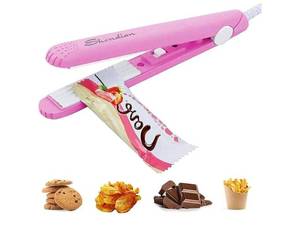 lot 16757 image: Mini Food Bag Heat Sealer Handheld, Smart Control Corrugated Suspension Heating Sheet for Airtight Food Storage with 43.1 inch Power Cable (Pink) - Retail $10