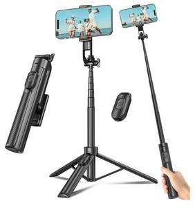 lot 16759 image: Selfie Stick Travel Tripod for Cell Phone with Remote Control and Phone Holder, Extendable Selfie Stick for iPhone, iPhone Tripod for Video Recording, 50 Inch, Black - Retail $10