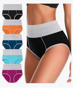 lot 16790 image: Womens Cotton Underwear High Waisted Slight Tummy Control Panties Soft Breathable Full Coverage Briefs Multipack - Retail $15