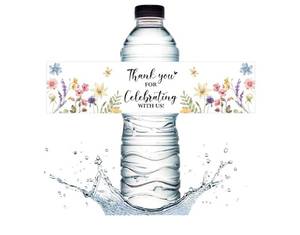 lot 16792 image: 100PCS Wedding Water Bottle Labels Waterproof Greenery Floral Wraps Sticker for Water Bottle Baby Shower Bottle Label for Bridal Shower Party Thanks��Wildflowers�� - Retail $10