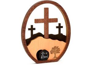 lot 16797 image: He is Risen Gifts for Christian, Easter Decor Resurrection Scene Empty Tomb, Christian Table Decorations Indoor, Catholic Cross Jesus Religious Easter Gifts Decor for Tiered Tray, Home, Office - Retail $7