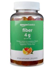 lot 16801 image: Amazon Basics Soft Fiber Gummies for Digestive Health and Regularity, Orange, Lemon & Strawberry Flavors, 90 Count, Pack of 1 (Previously Solimo) - Retail $10