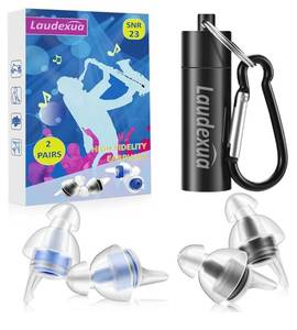 lot 16803 image: High Fidelity Concert Ear Plugs, 2 Pairs Ear Protection Musician Earplugs for Concerts, Music Festival, Motorcycle, and Other Noise Reduction Events - Retail $14