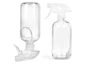 lot 16808 image: 2 Pack 360° Spray Bottles, 16 oz Plastic Small Containers with Adjustable Spray Nozzles, Spray Bottles for Hair, Cleaning Solutions, BBQ and Plants Clear - Retail $10