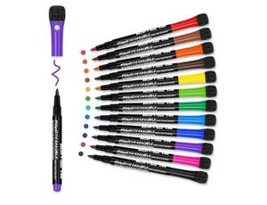 lot 16812 image: Magnetic Dry Erase Markers Fine 12 Colors Erasable Whiteboard Markers Fine Point with Eraser Cap, Low Odor White Board Dry Erase Pens Fine Tip for Kids & Teachers, Home, Office and School Supplies - Retail $7